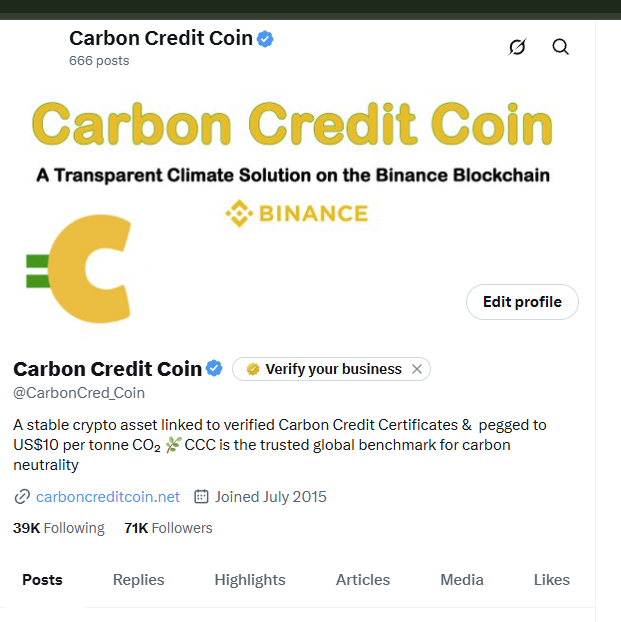 Screenshot of @CarbonCred_Coin profile